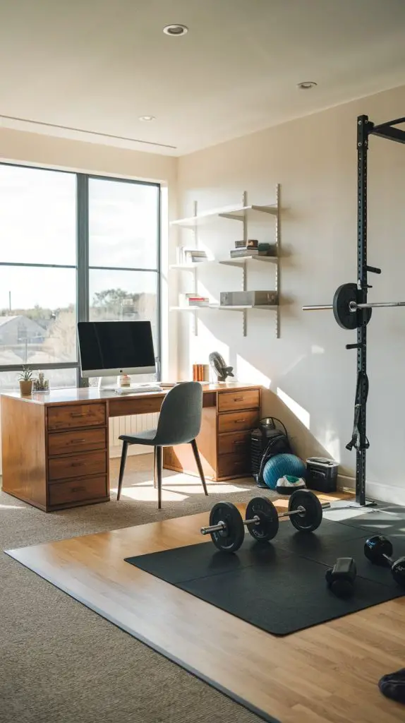 Arrange your desk and workout equipment, like a yoga mat or stationary bike, near a window. This setup offers an excellent view and keeps your environment filled with natural light, enhancing your overall experience in the space.