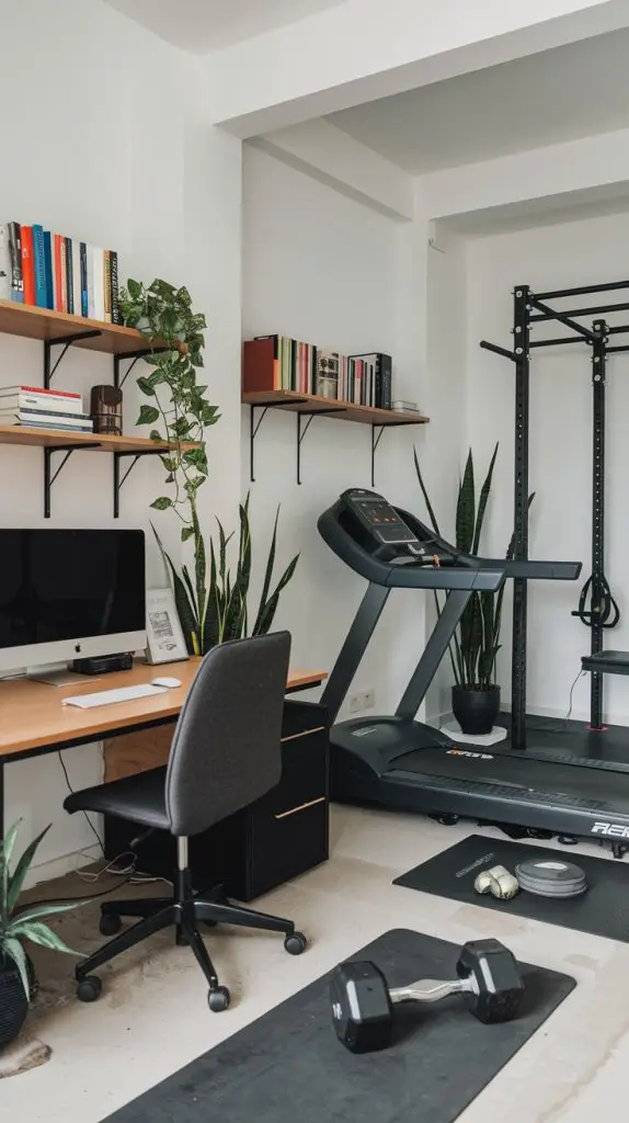 Adding plants to your home office or gym combo can make a world of difference. Not only do they enhance the aesthetic appeal of your space, but they also help improve air quality. Peace Lilies and Rubber Plants, for example, are known for their air-purifying abilities.