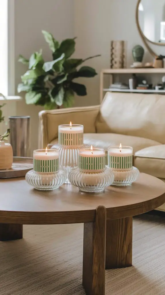 Bring the scents of spring into your home with scented candles. Imagine candles in fragrances like fresh linen, lavender, and citrus, placed in decorative holders. These candles can create a cozy and inviting atmosphere while filling your home with delightful spring aromas.