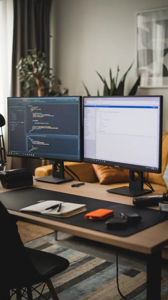 Using a dual monitor setup can significantly enhance your efficiency when working from home. It allows you to view multiple applications or documents at once, reducing the need to switch back and forth. This can help you stay focused and get more done.