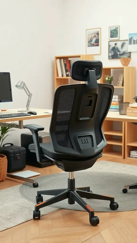 A modern ergonomic chair in a neutral home office setting