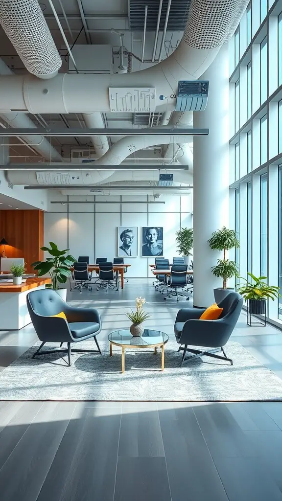 Open layout small office with two people collaborating at desks