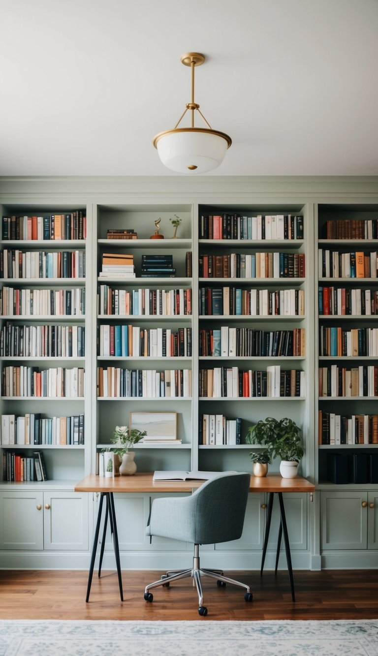 Neatly arranged bookshelves in a serene home office