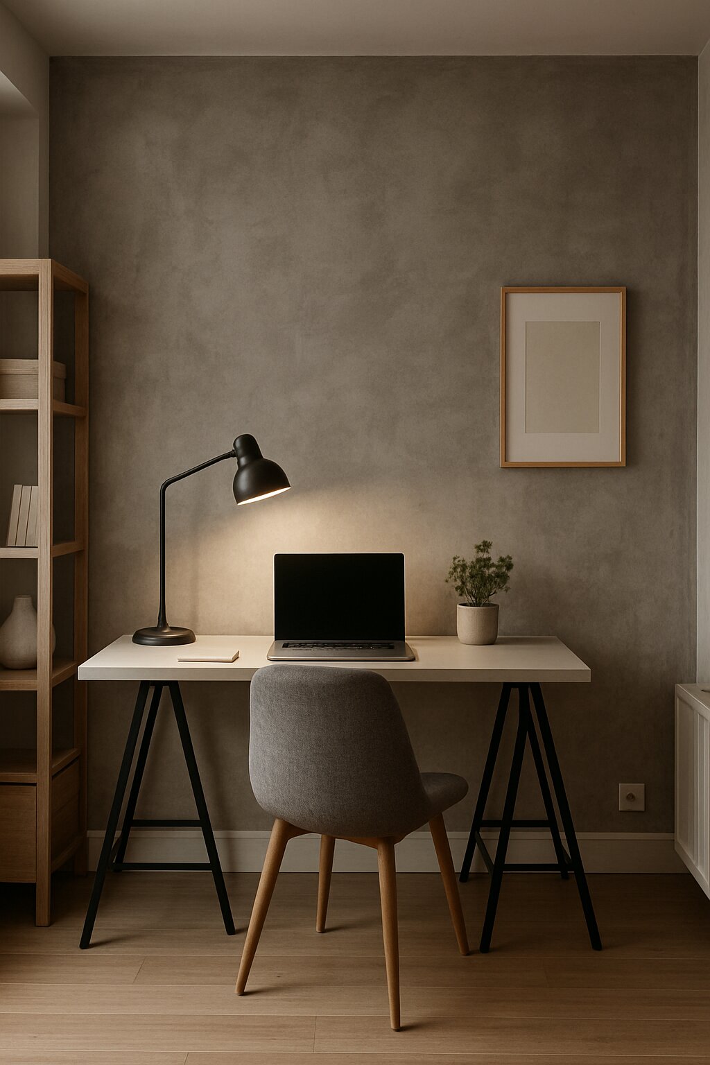 Gray concrete minimalist office
