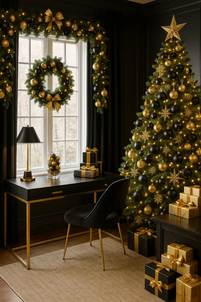 Glamorous gold black Christmas office