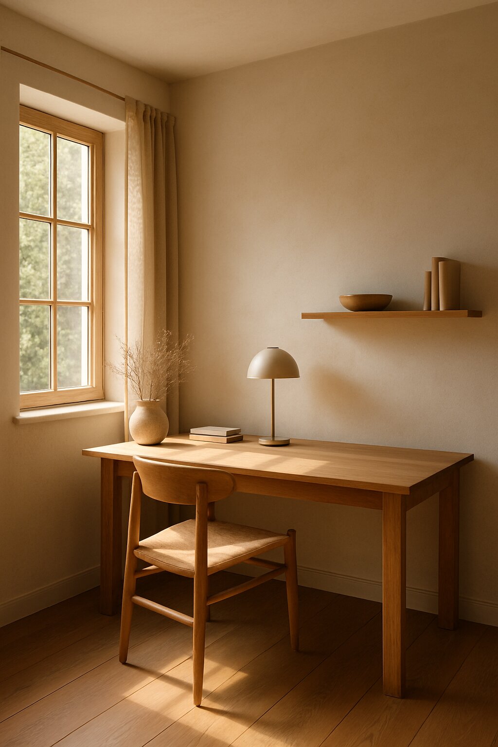 Warm wood minimalist office