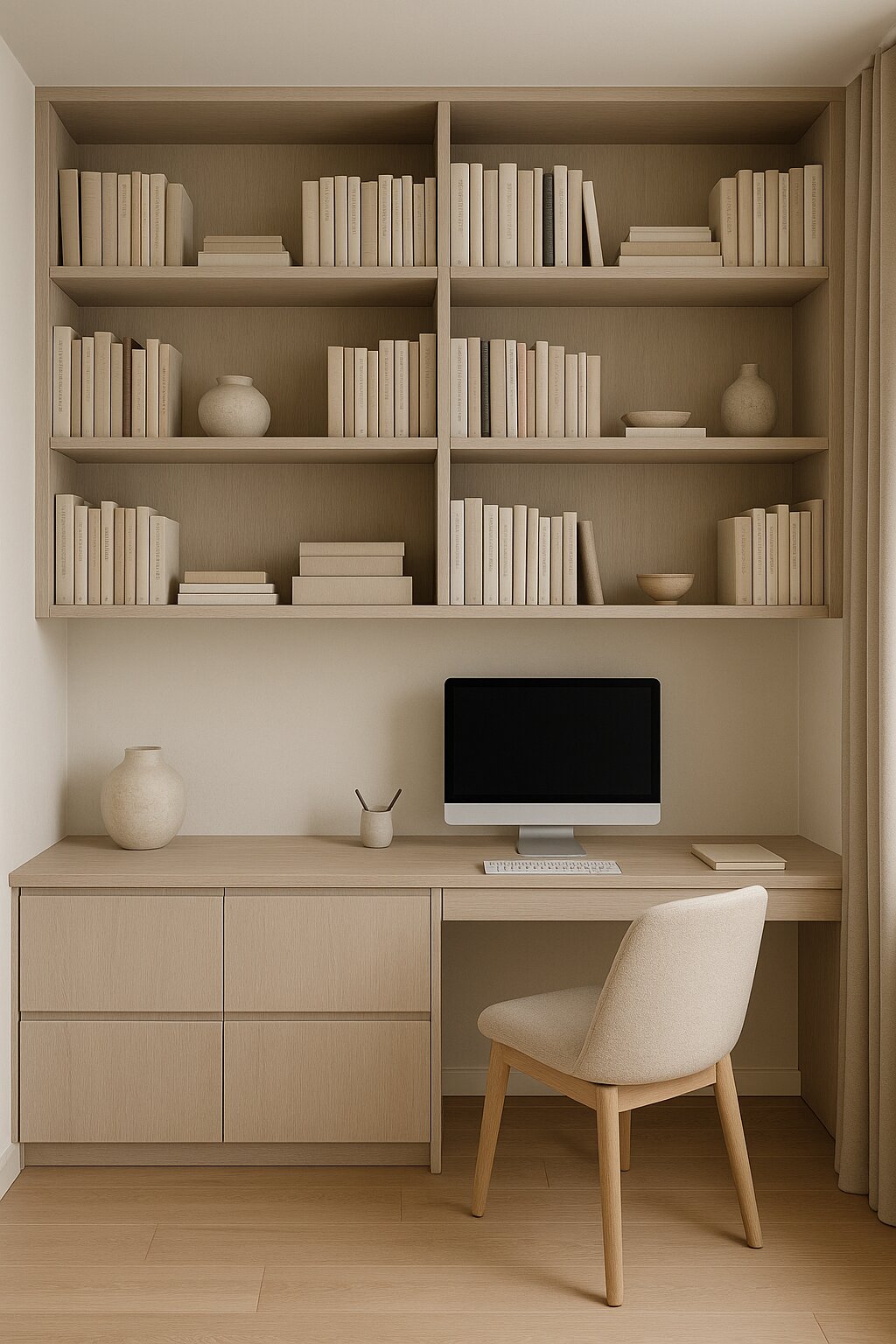 Built-in shelving minimalist office
