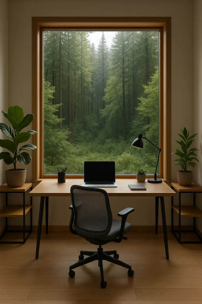 Picture window forest view office