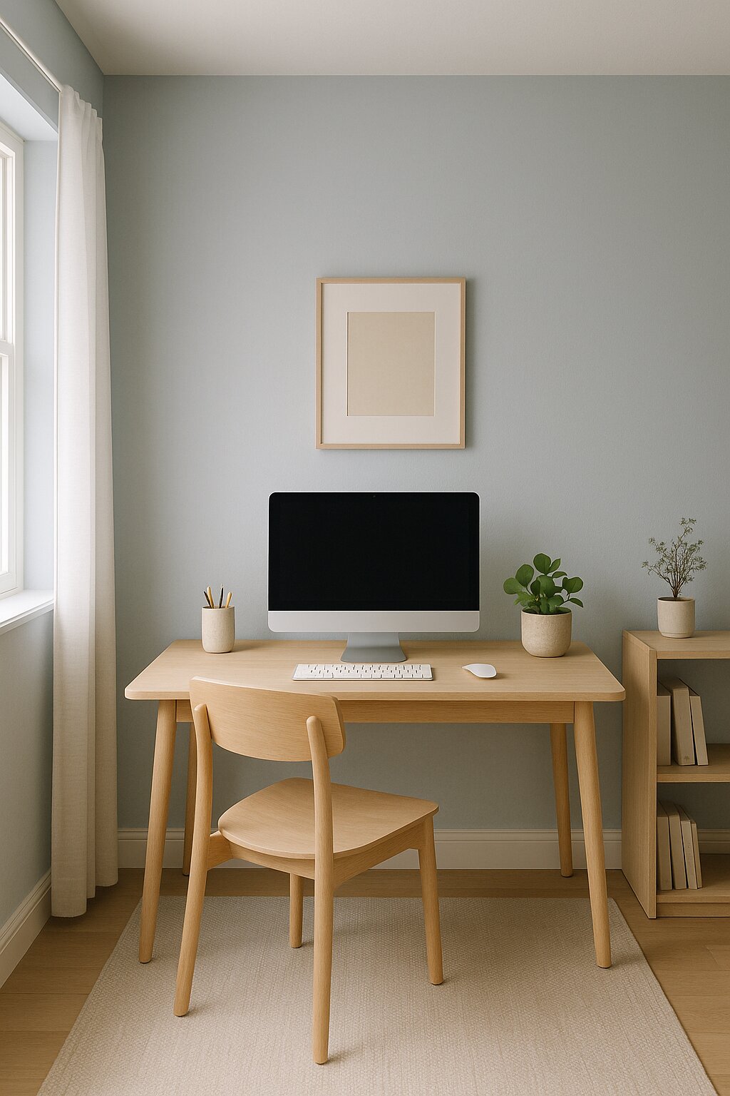Blue white minimalist office