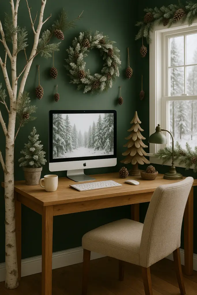 Snowy forest Christmas office