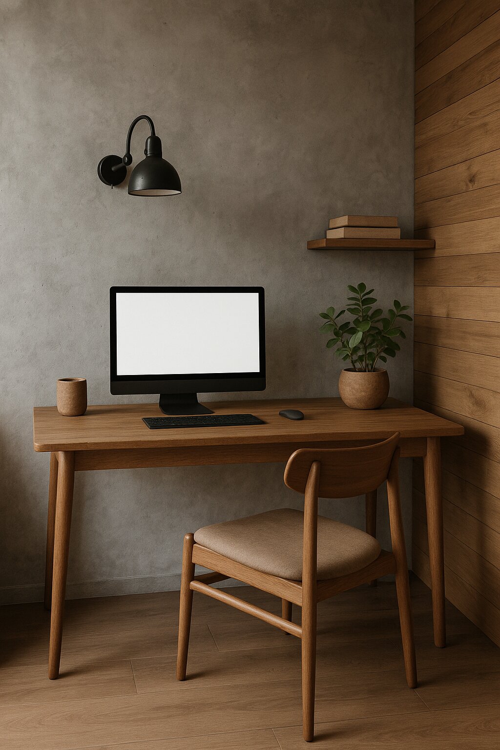 Concrete wood minimalist office