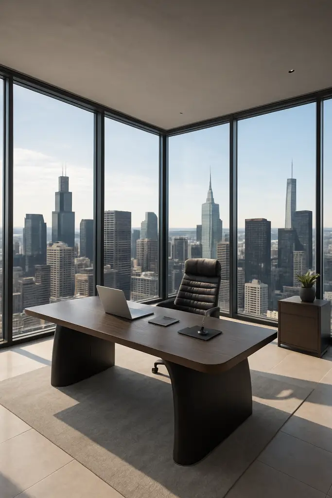 Penthouse wraparound windows office