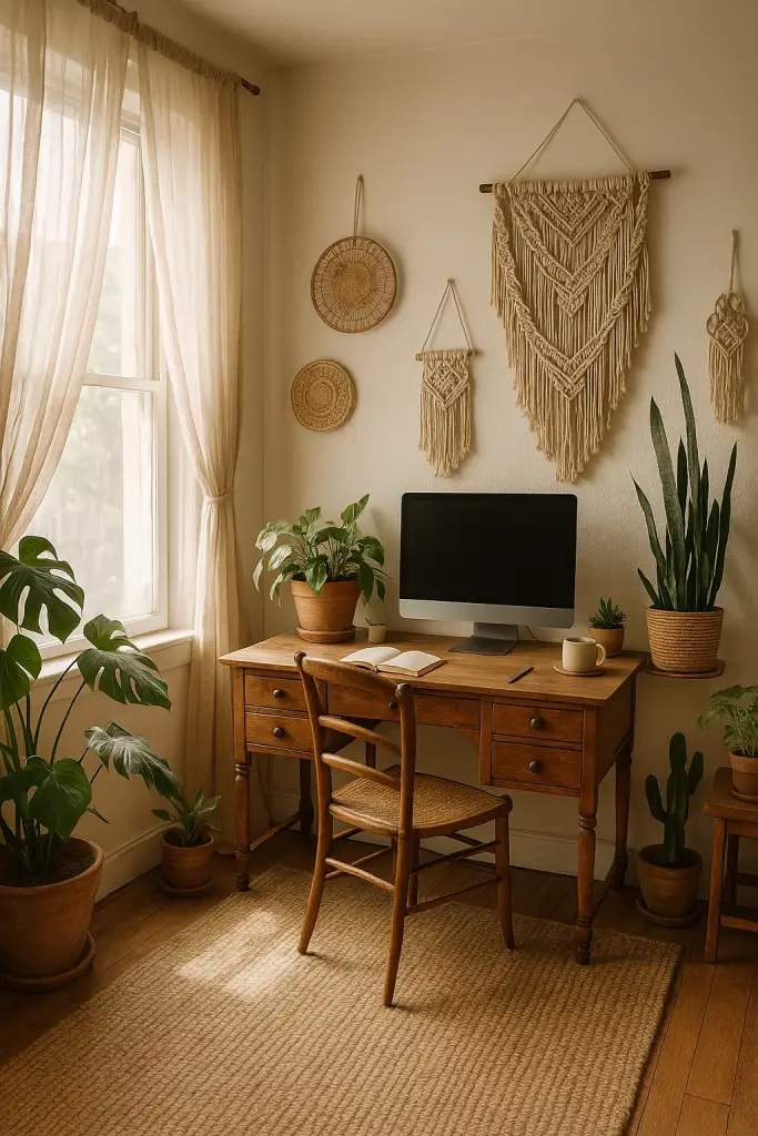 Bohemian flowing curtains office