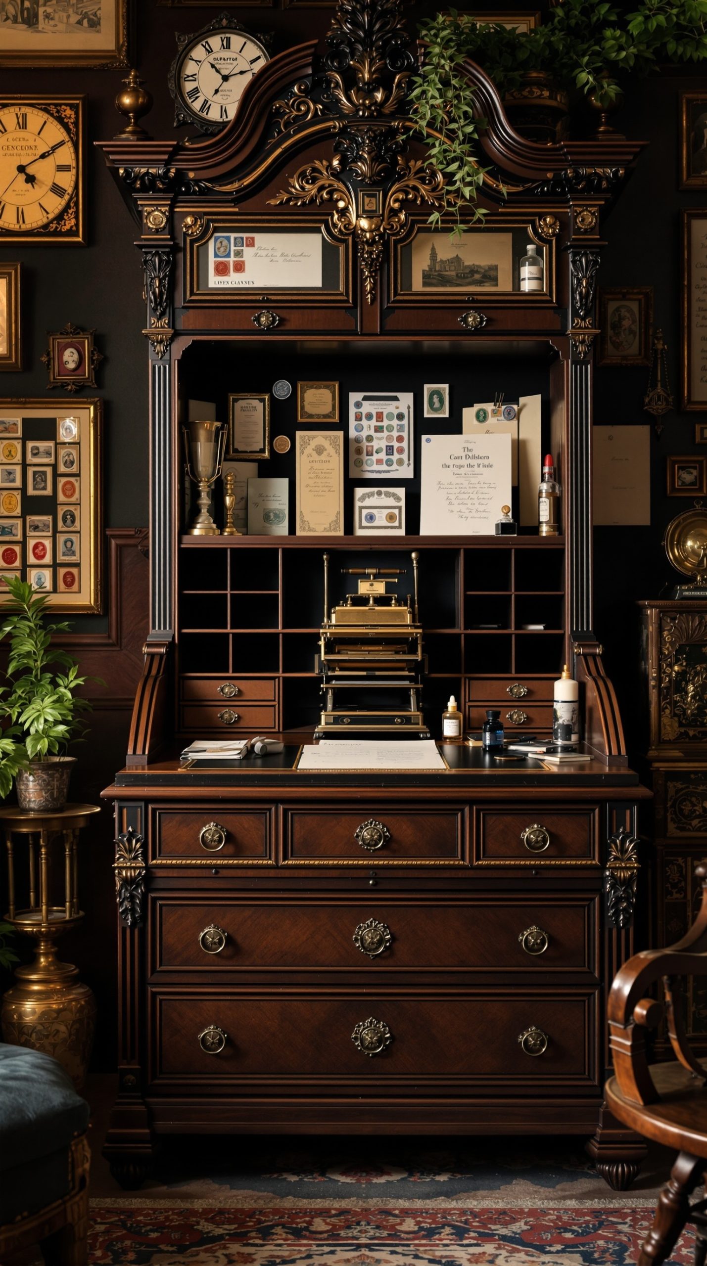 Victorian correspondence office with secretary desk and wax seals