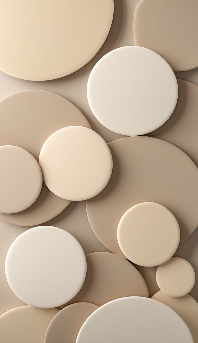 An abstract background of soft overlapping circles in beige and cream tones.
