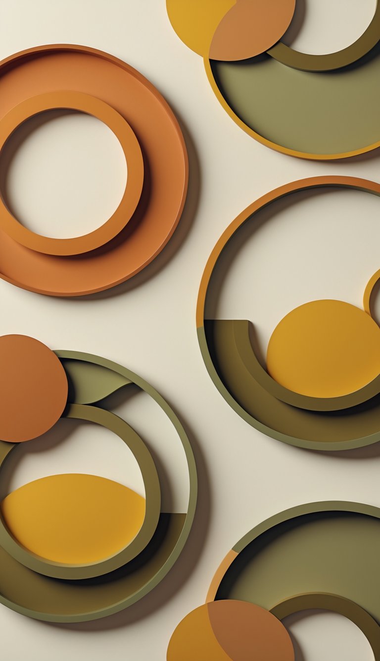 A seamless pattern of overlapping circles in warm earthy colors arranged in a geometric design.