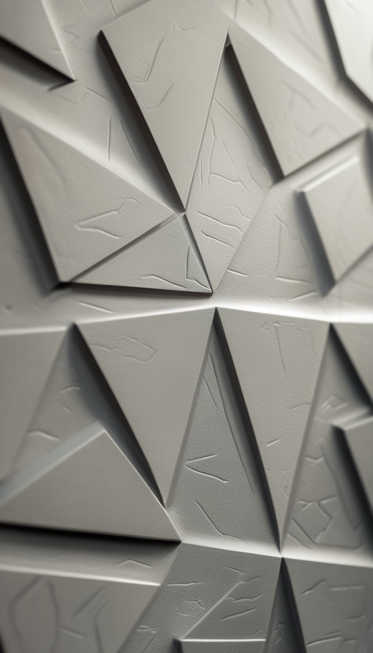 Close-up of embossed matte wallpaper with a geometric pattern in neutral colors.