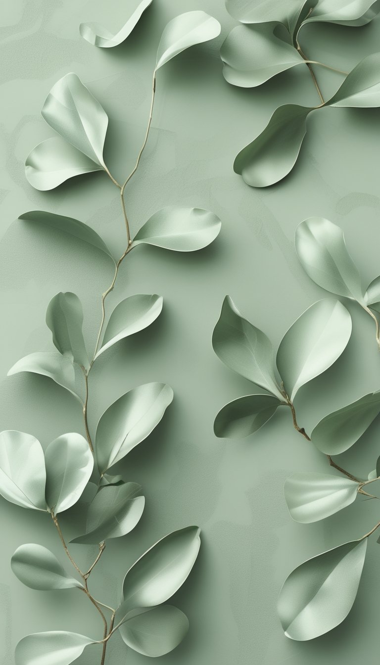 A seamless pattern of soft olive green leaves with gentle variations in color creating a calming background.